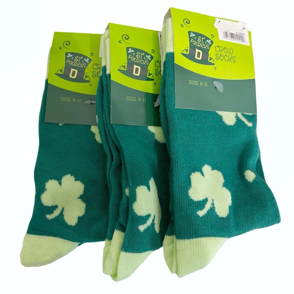 New Three Pair Lot Green Crew Socks Womens St Patricks Day Holiday Size 9-11
